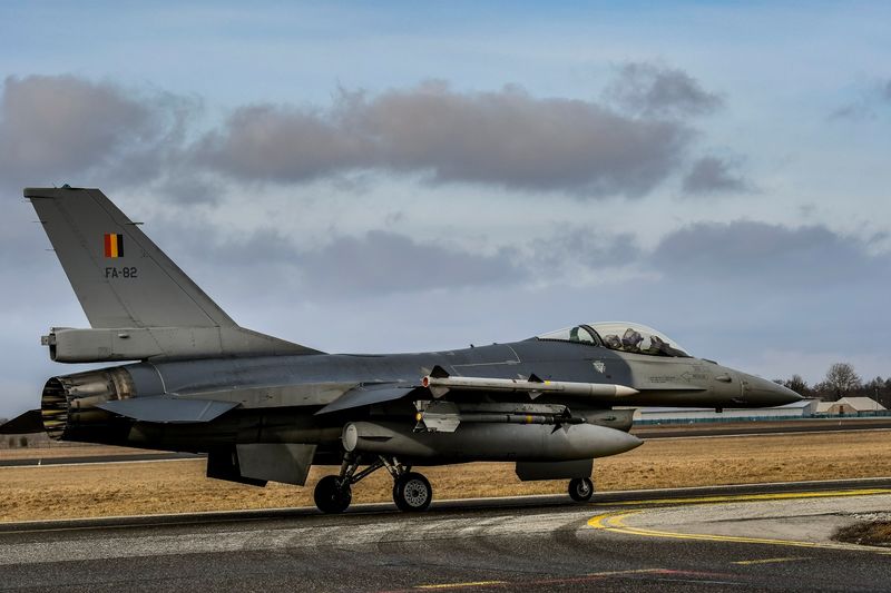A Belgian F16 aircraft stationed in Tallinn, Estonia, on March 11