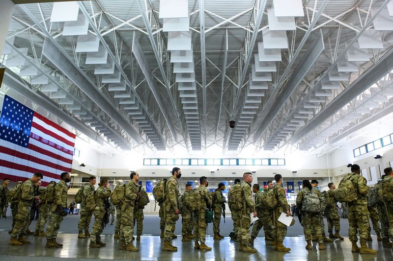 U.S. troops arrive for deployment to Germany, in Savannah, Georgia, on March 2