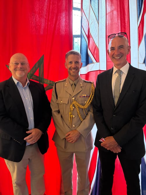 Stuart and Mark with Lt Col Gareth Oosterveen. Defence Attache at the Embassy in Rabat